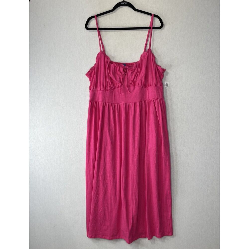Old Navy Midi Babydoll Dress Size XXL Solid Barbie Pink Smocked Summer Pockets